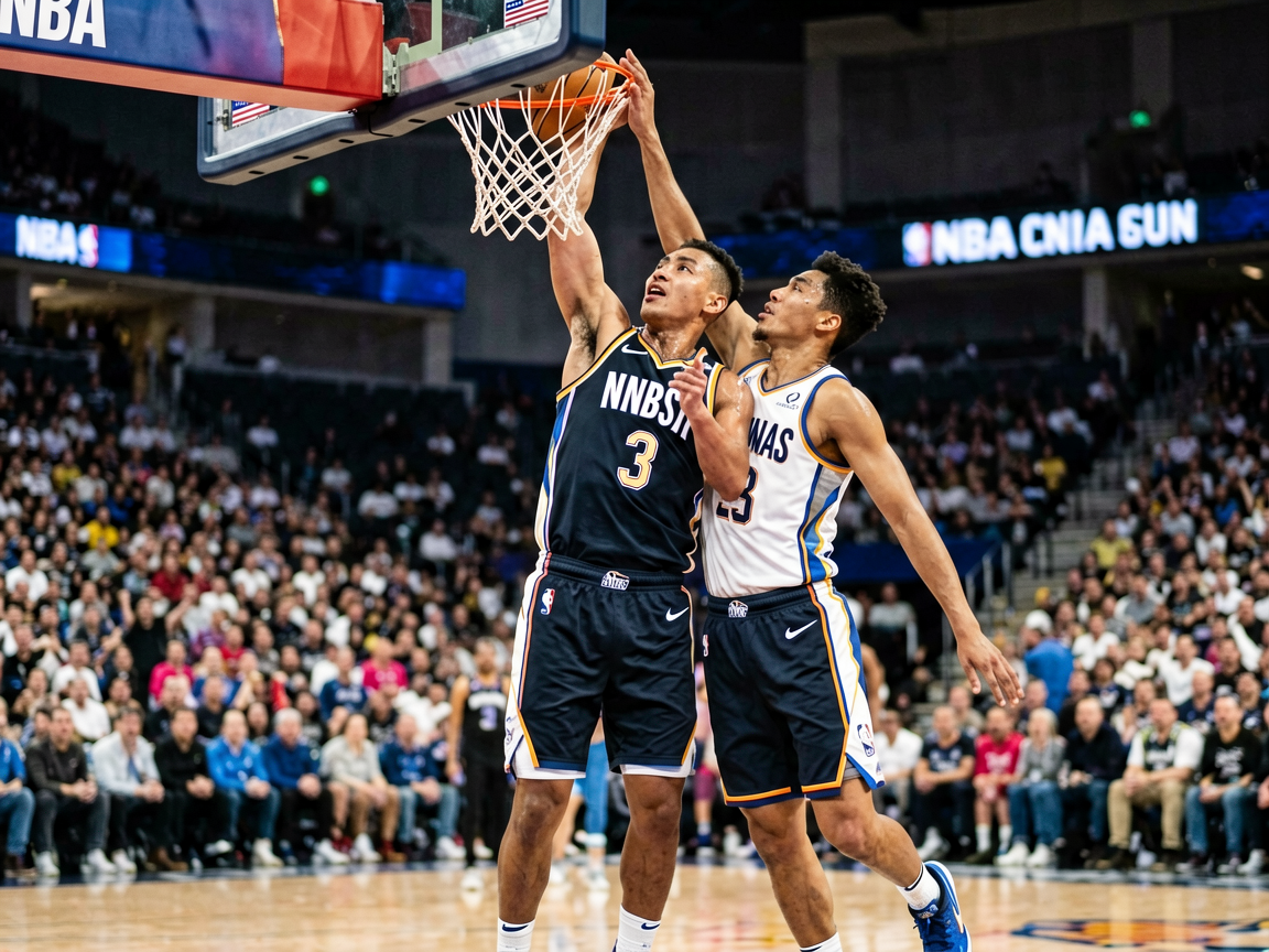 NBA季后赛激烈对抗——球员突破上篮的精彩画面